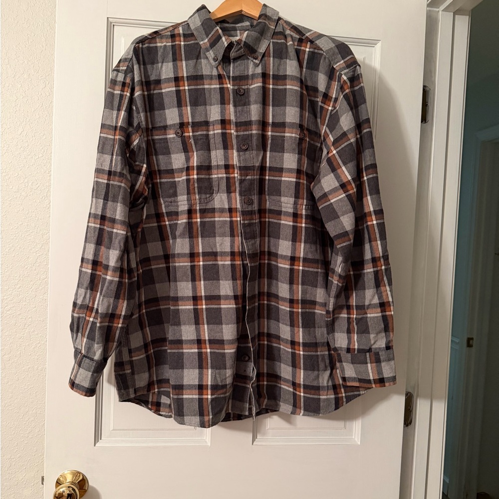 Duluth Trading Company Gray and Brown Plaid Flannel Shirt